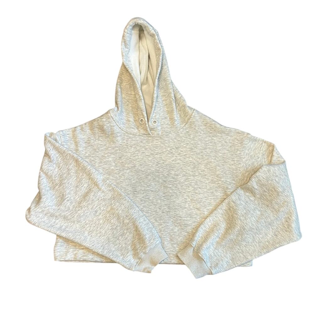 Mona‎ B Crop Top Hoodie Light Gray Large Pullover Casual Boho Streetwear